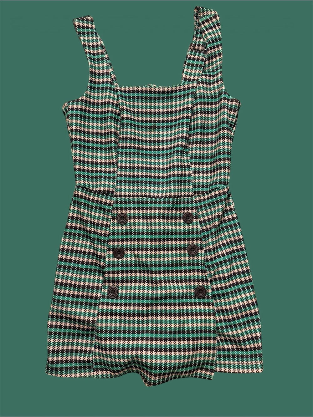 Fishbowl Green Black Cream Houndstooth Pinafore